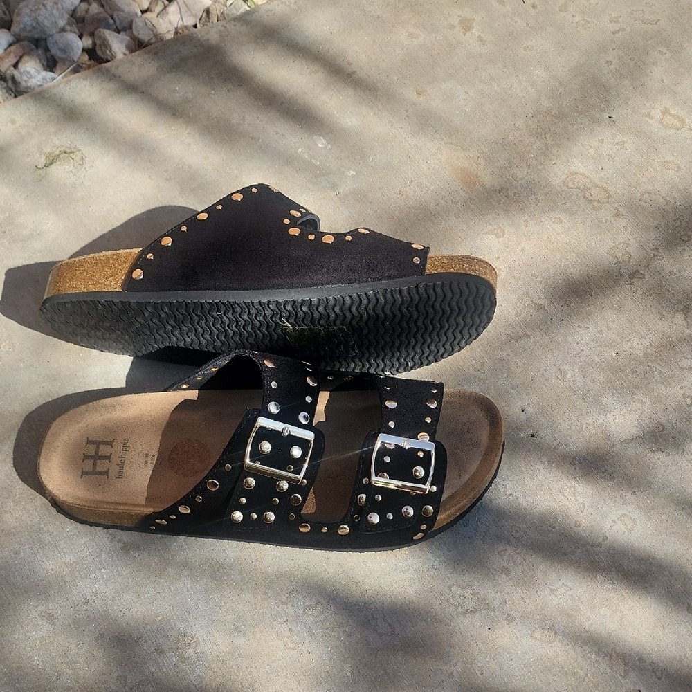 Haute Hippie Black Sandals with Gold Accents - Picture 4 of 9